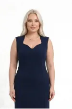 Women's Navy Blue Plus Size Sweetheart Neck Midi Dress HZL26S-ZSS150931