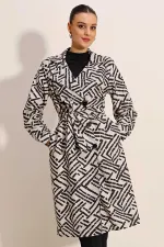 5853 Patterned Double-Breasted Trench Coat - Dark White