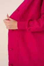 Cardigan long boutonné coupe décontractée en tricot rose foncé pour femme HZL23W-BD1100691