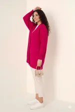 Cardigan long boutonné coupe décontractée en tricot rose foncé pour femme HZL23W-BD1100691