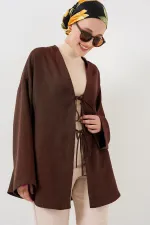 Kimono hijab en lin 5968 - Marron