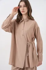 Ensemble deux pièces tunique et pantalon à lacets pour femme 6752 - Beige