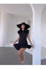 Kadın Siyah Vatkalı İthal Dooble Kumaş Kolsuz Mini Elbise HZL25S-FRY12274