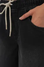 Kadın Bol Paça Kot Pantolon 6705 - Siyah