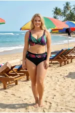 Kadın Siyah Mor Yeşil Büyük Beden Astarlı Bikini Takım HZL25S-LC21202