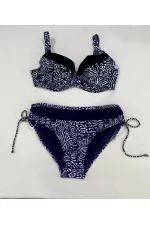 Ensemble bikini doublé grande taille bleu marine et blanc à motifs pour femme HZL25S-LC4006