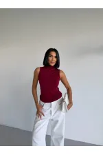 Kadın Bordo Balıkçı Yaka Sıfır Kol Sandy Crop Bluz HZL26S-FRY123931 Kadın Bordo Balıkçı Yaka Sıfır Kol Sandy Crop Bluz HZL26S-FRY123931