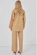 Kadın Bej Keten Bağlama Detaylı Kimono Pantolon İkili Takım HZL26S-BD167271