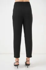 Pantalon en tissu noir taille haute zippé pour femme HZL25W-BD166501