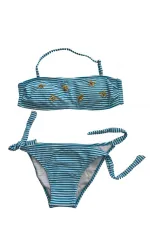 Ensemble bikini sans bretelles à rayures bleues et blanches pour fille, motif abeille, 4-12 ans, HZL24S-LC3228