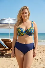 Ensemble bikini grande taille à armatures, motif bleu-vert marine, gainant, à motifs, HZL26S-LC2519