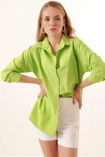 3900 Oversize Long Basic Shirt - Light Green