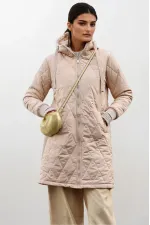 Kadın Krem Kapitone Uzun Şişme Mont HZL22W-BD151381