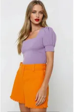 Kadın Lila Kare Yaka Örme Bluz HZL22W-BD104091