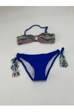 Ensemble bikini triangle bleu à doublure multicolore pour fille, 4-12 ans, HZL24S-LC1904