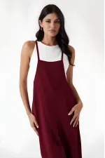 Kadın Bordo Ayarlanabilir Askılı Cepli Bol Paça Bahçıvan Tulum Hzl22s-bd170191