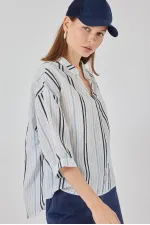 Chemisier rayé oversize pour femme 967 - Bleu clair