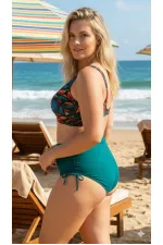 Ensemble bikini grande taille doublé à motif floral vert pétrole pour femme HZL26S-LC21202