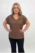 Kadın Kahve Büyük Beden Çilek Kumaş V Yaka Bluz HZL26S-ZSS110071 Kadın Kahve Büyük Beden Çilek Kumaş V Yaka Bluz HZL26S-ZSS110071