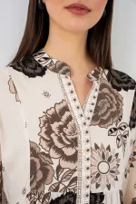 Robe longue hijab à motifs pour femme 2585 - Beige clair