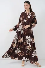 Robe longue hijab à motifs pour femme 2585 - Marron foncé