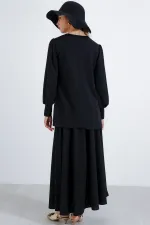 Kadın Siyah Örme Etek Tunik Alt Üst Takım HZL25S-BD180141