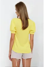 Kadın Sarı Kare Yaka Örme Bluz HZL22W-BD104091