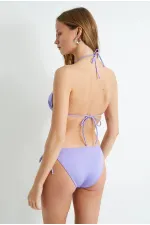 Kadın Desensiz Lila Boyundan İp Bağlamalı Üçgen Bikini Takımı HZL25S-LC5005