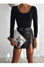 Kadın Siyah U Yaka Uzun Kollu Sandy Bluz HZL25S-FRY122471