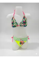 Ensemble bikini triangle vert à motif flamant rose pour filles (6-14 ans) HZL26S-LC9018