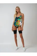 Maillot de bain femme vert à motif feuilles tropicales HZL25S-LC0046