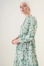 2144 Hakim Yaka Tesettür Elbise - Çağla