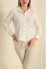 Kadın Beyaz Örme Bürümcük Gömlek HZL25S-BD1201601