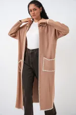 Gilet long oversize en maille pour femme 15962 - Camel