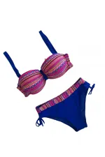 Ensemble bikini doublé à motifs ethniques bleu saxon rose pour femme HZL25S-LC22626