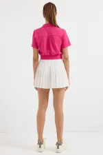 Veste courte d'été fuchsia à manches courtes et poches boutonnées pour femme HZL22S-BD106631