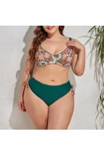 Kadın  Zümrüt Yeşil Etnik Desen Büyük Beden Bikini Takım HZL25S-LC3310