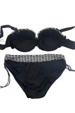 Kadın Beyaz Zincir Desenli Büyük Beden Astarlı Siyah Bikini Takım HZL25S-LC3303