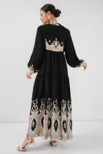 Robe hijab à motifs authentiques 2423 - Noir 6