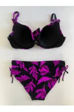 Kadın Siyah Mor Taş İşlemeli Büyük Beden Bikini Takım HZL25S-LC3337
