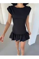 Kadın Siyah Vatkalı İthal Dooble Kumaş Kolsuz Mini Elbise HZL25S-FRY12274