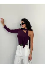 Kadın Mor Fularlı Sandy Kumaş Asimetrik Kesim Bluz HZL25S-FRY123371