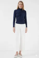 Kadın Lacivert Büzgü Detay Balıkçı Yaka Sandy Bluz HZL25W-BD19251