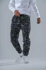 Pantalon de jogging ample pour homme, noir et vert, taille et jambes élastiques, HZL24S-MXC8989-6