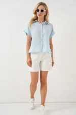 Chemise rayée à manches courtes pour femme 20327 - Bleue