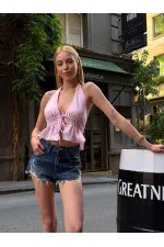 Chemisier dos nu en lin rose pour femme HZL24S-ZK11081