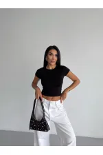 Kadın Siyah Bisiklet Yaka Sandy Bluz HZL25S-FRY123191