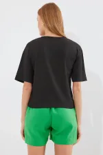 912 Printed Knitted Basic T-Shirt - Black