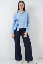 Women's Front Tie Striped Shirt 20362 - Blue