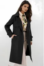 Kadın Siyah Kruvaze Yaka Kuşaklı Astarlı Trençkot HZL25W-BD159181